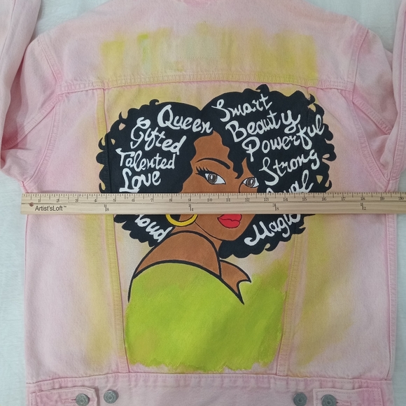 Denim Jacket Hand Painted Levis S Pink New - Picture 6 of 14